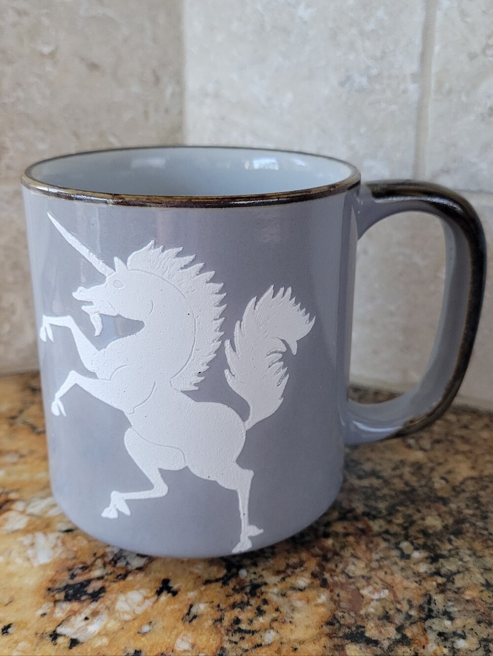 Vintage OTAGIRI UNICORN Embossed Double-sided Mug Grey White Boho Ceramic 12oz